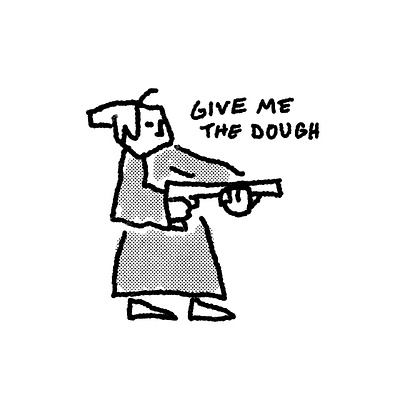 Give me the dough black and white character comic doodle editorial gangster granny gun halftone hold up illustration illustrator lineart lo fi minimal procreate punk screen tone shotgun simple