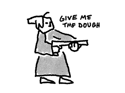 Give me the dough black and white character comic doodle editorial gangster granny gun halftone hold up illustration illustrator lineart lo fi minimal procreate punk screen tone shotgun simple