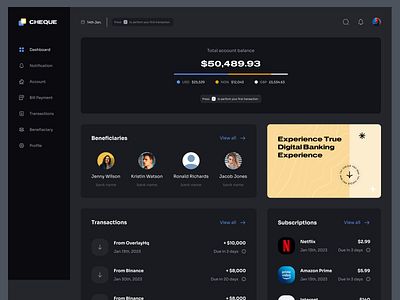 Dark mode - Fintech Dashboard design typography ui ux