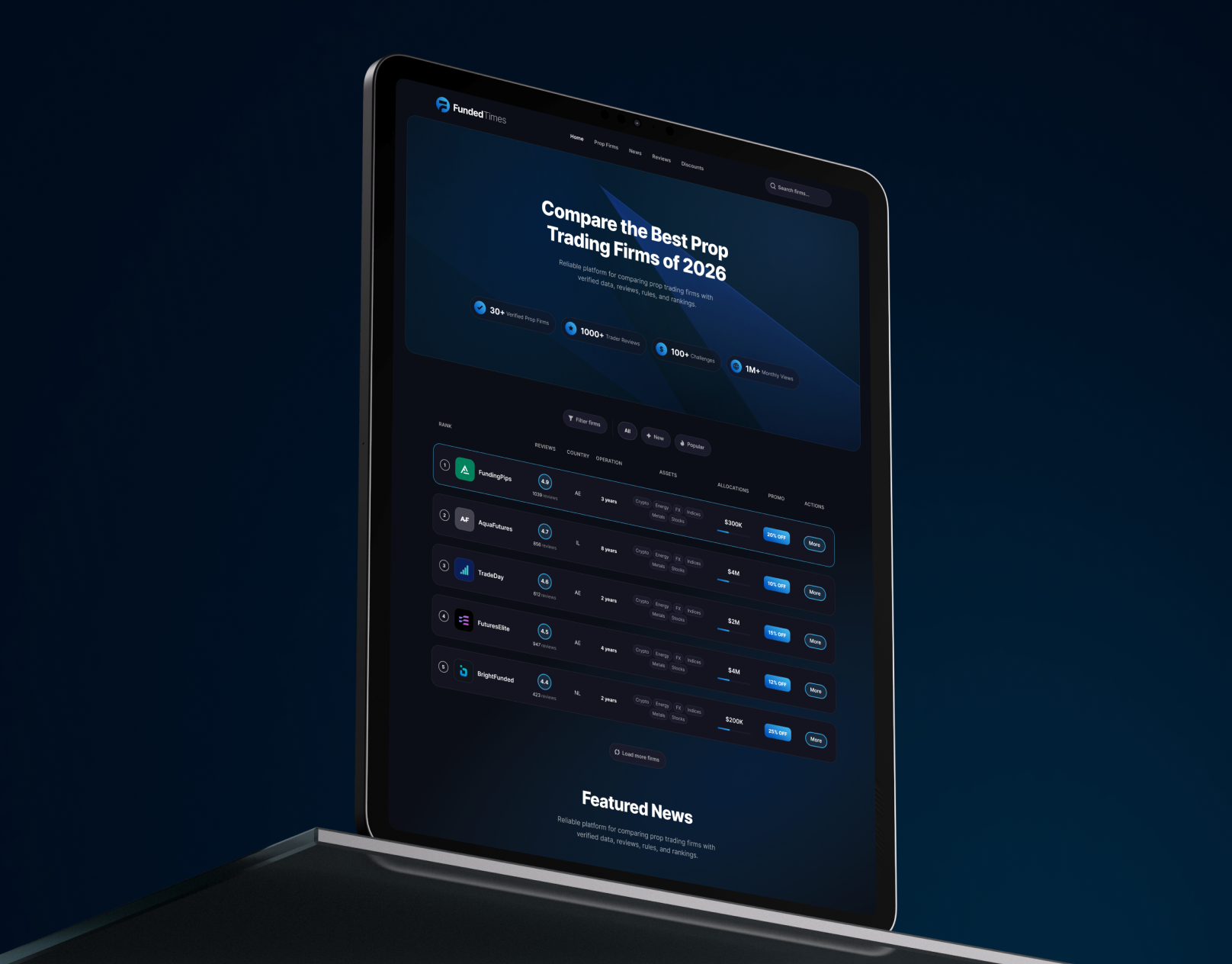 FundedTimes Compare Prop Trading Firms bitcoin branding crypto crypto trading fintech fintech ui landing page logo prop firms prop trading trading platform ui ui design uiux ux design web design web development webdesign website wordpress