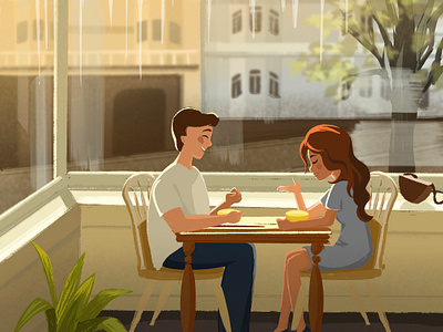 Cozy☀️🌱 art breakfast cafe character color couple digital illustration lunch procreate sunny warm