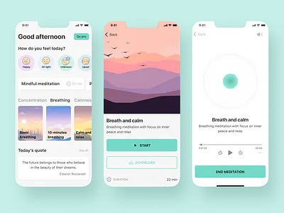 Meditation app app application breathing design figma iphone meditation mobile mobiledesign ui uidesign