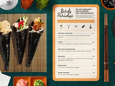 Birds of Paradise Food Menu Design branding creative agency design graphic design illustration logo logotype restaurant branding