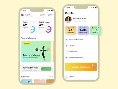 Language learning app app application color design english iphone language learning mobile mobiledesign ui uidesign