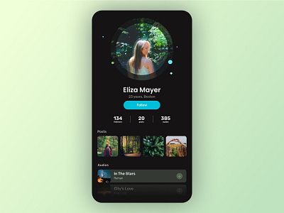 DailyUI 6 | Profile Page app concept daily6 dailyui dark darktheme design designconcept figma girl green illustration interface profile profilepage theme ui uidaily uiux webdesign