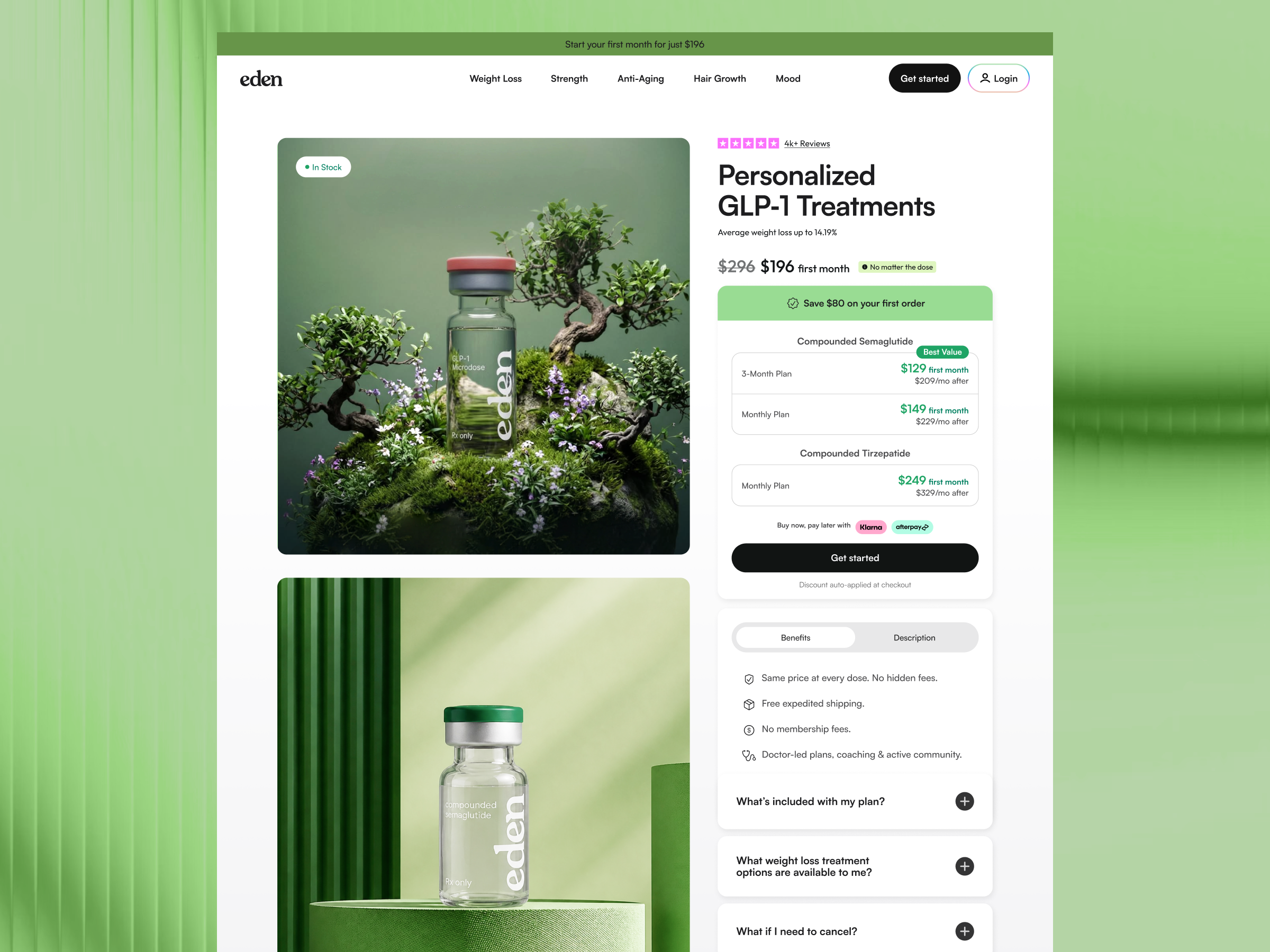 GLP-1 Treatment - Product Detail ecommerce eden website glp 1 glp1 treatment hire telehealth design agency hire top agency online medication product detail telehealth landing page telemedicine tryeden landing page website design wegovy weight loss