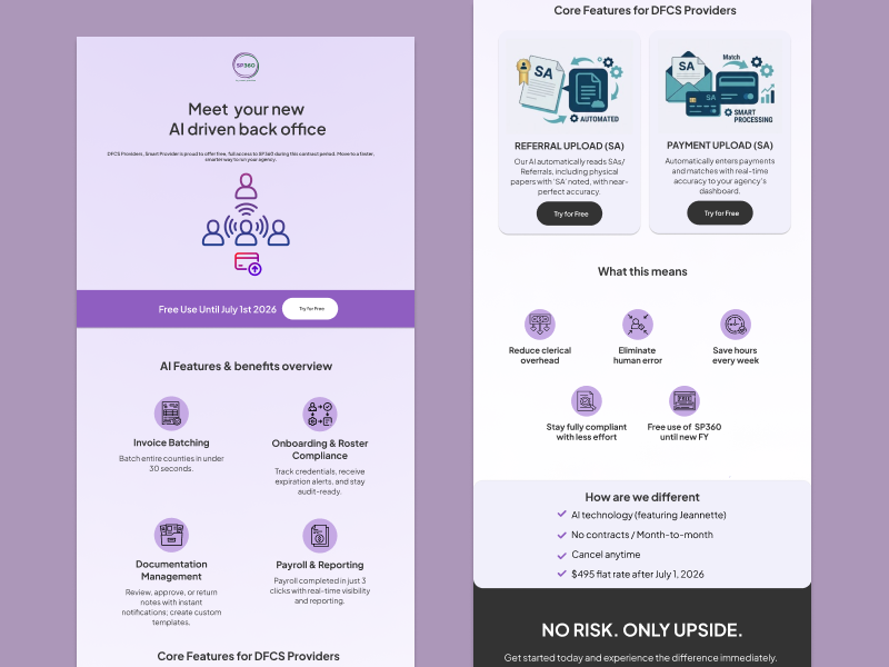 SP360 - Emailer Design UI artificial intelligence emailer ui landing page minimal ui modern ui purple ui ui design ui ux web design website design