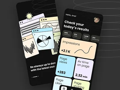Analytics app analytics app charts concept data design graphs illustration influencer numbers reports stats ui ux web