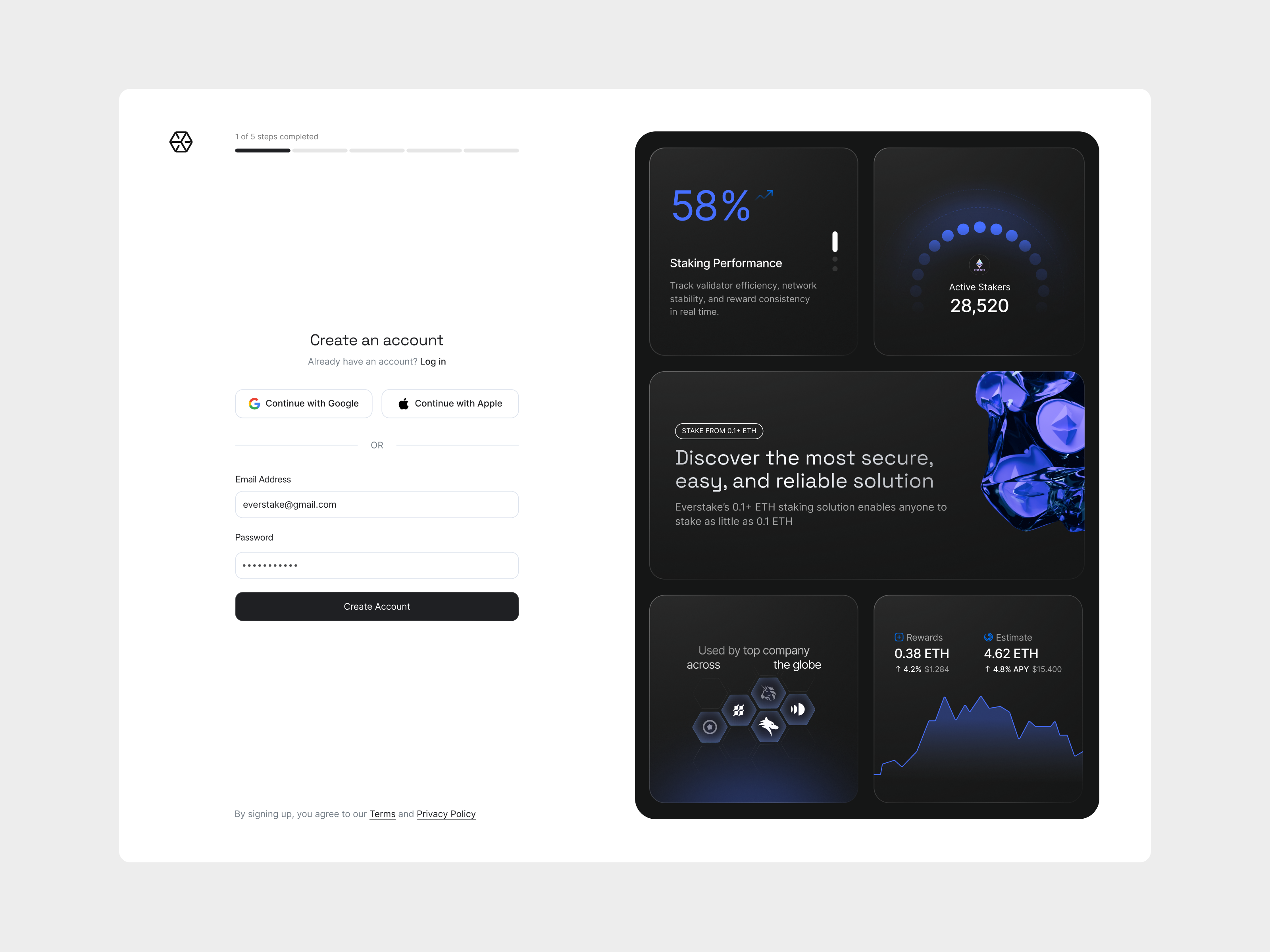 Everstake — Crypto Staking Onboarding Flow 3d ai animation crypto desktop ethereum graphic design motion graphics product design ui ui design ux design visual visual design web web3