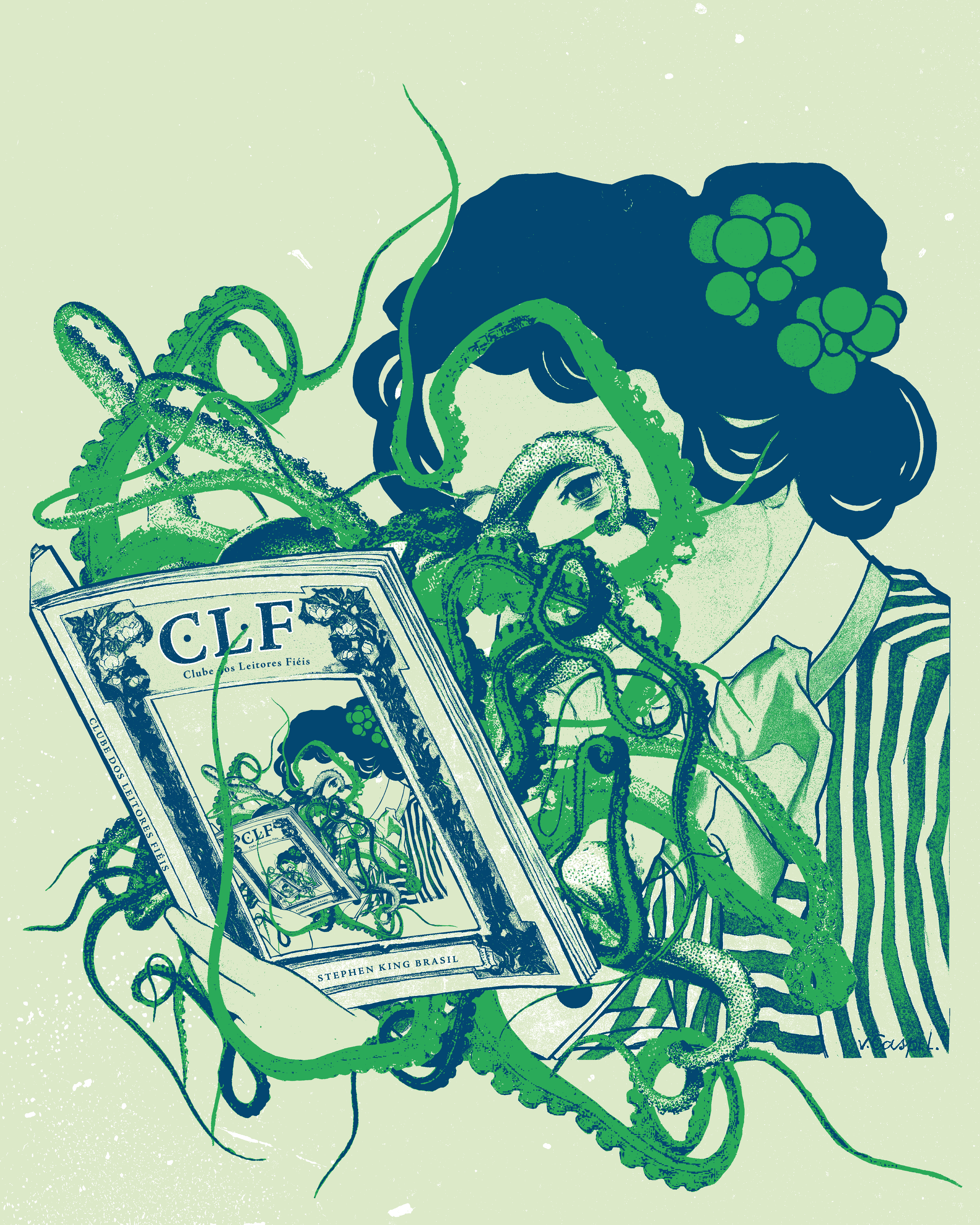 Reading tentacles for Clube dos Leitores Fieis digital collage illustration