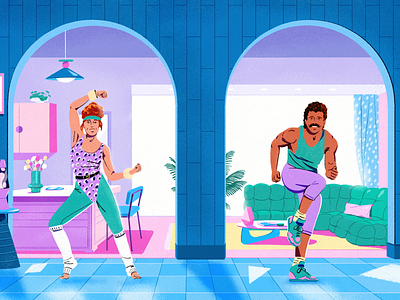 80's Aerobics 80s 90s aerobics ambiant amenities character dance design fagostudio gym illustration people texture