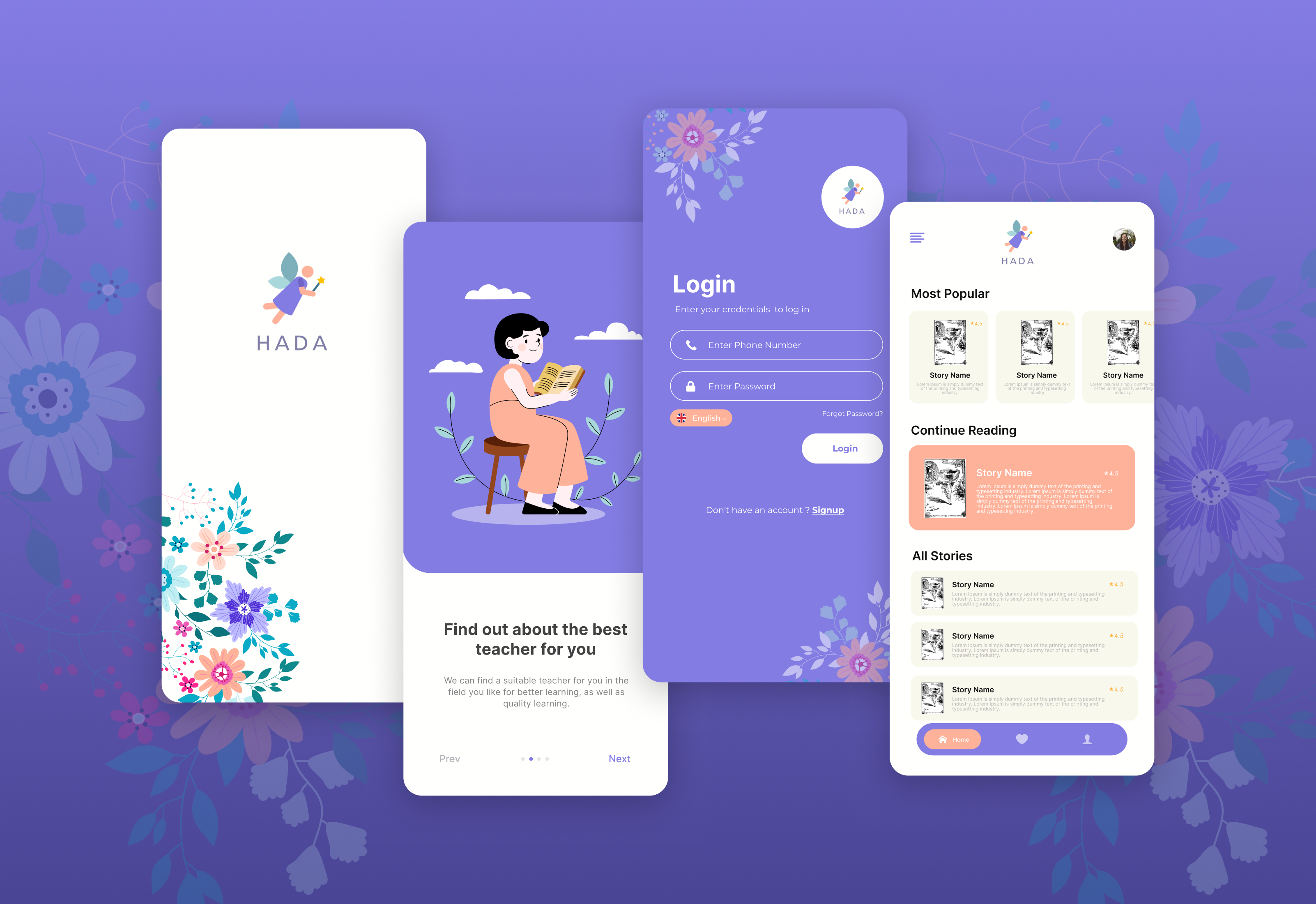 HADA | Story Reading App | UI Design app branding design dribbble figma graphic design illustration logo ui uiux