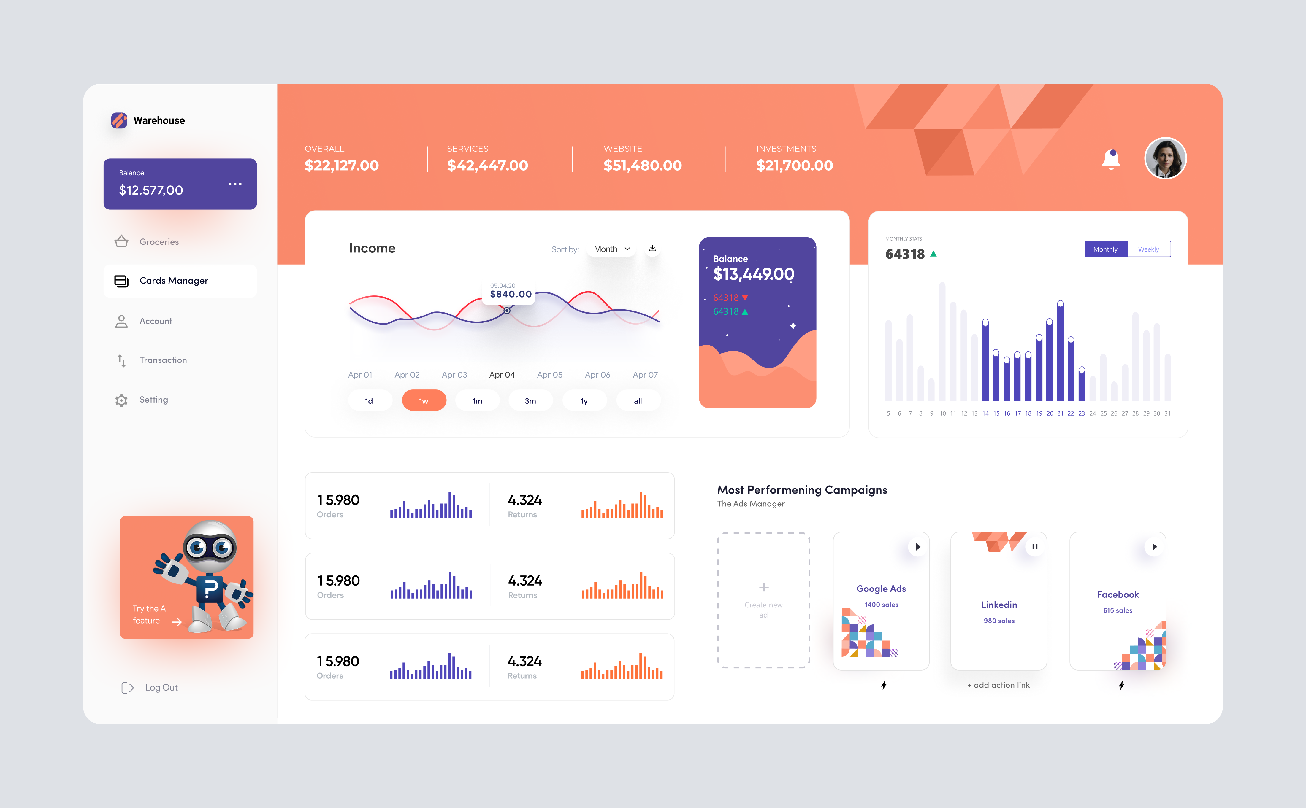 Warehouse Dashboard | UI Design app branding design dribbble figma graphic design illustration logo ui uiux