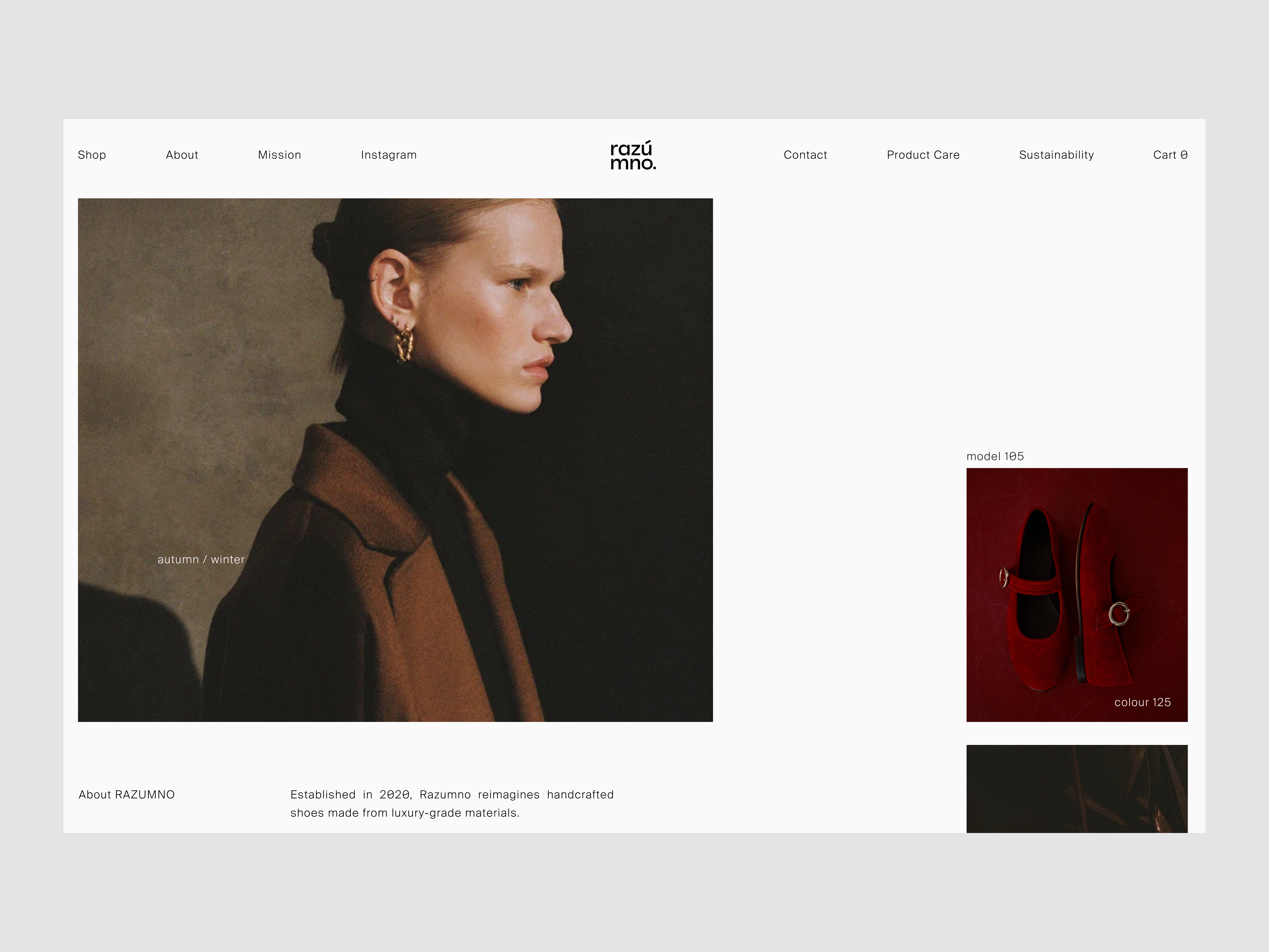 RAZUMNO website apparel campaign design e commerce editorial elegant fashion luxury minimalist photography shopify typography ui ux womenswear