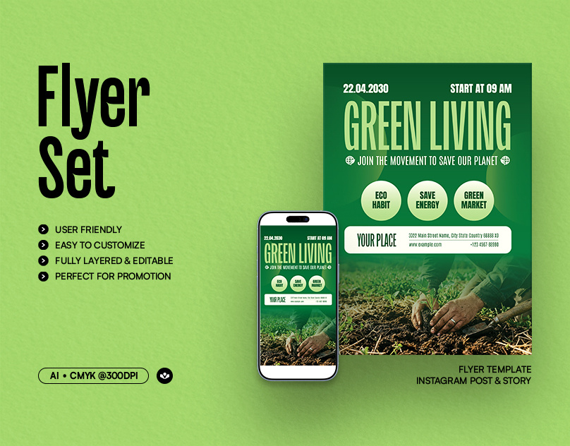 Green Living Flyer design earth eco event flyer green living save solasome template