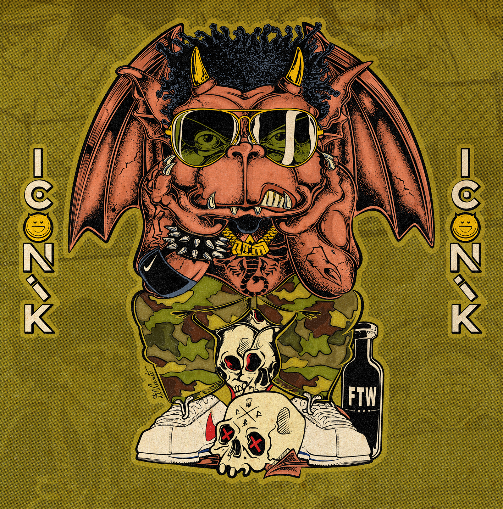 TEEN GARGOYLE #37 – JOEY STARR OF NTM cartoon monster character creature design david vicente french rap hip hop art illustration joey starr lowbrow art monster art music tribute nike cortez ntm pop culture art rap culture street attitude streetwear art teen gargoyle urban art vintage texture