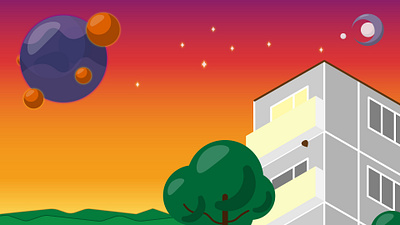 Dreaming at Sunset apartment building isometric landscape moon nature no people outdoors planets post soviet sky space stars sun