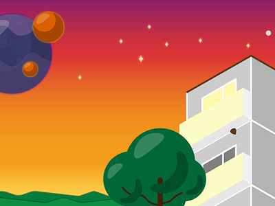 Dreaming at Sunset apartment building isometric landscape moon nature no people outdoors planets post soviet sky space stars sun