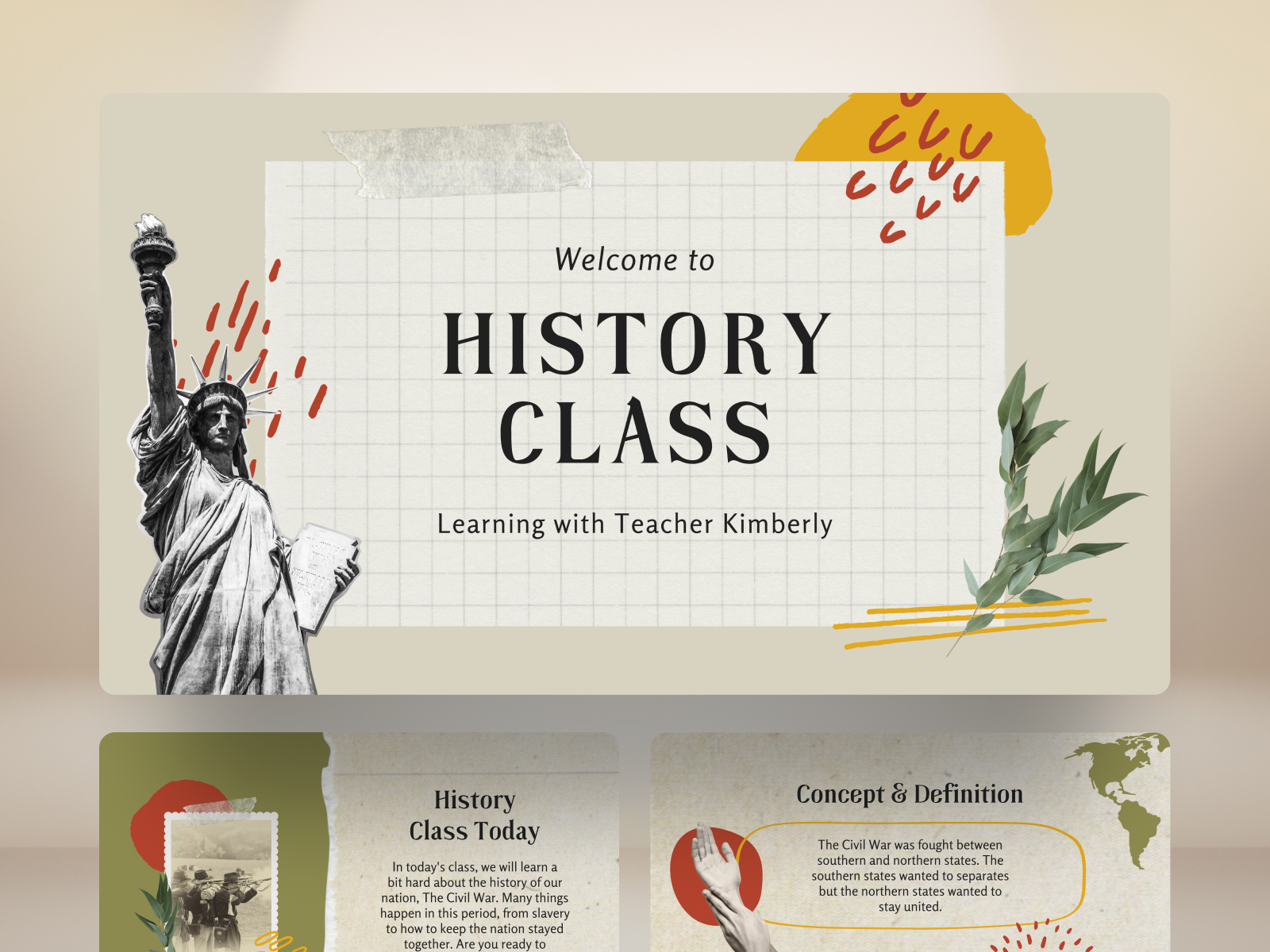 Illustrated History Lesson Presentation canva creative presentation design education history class illustrated presentation layout lesson presentation school scrapbook visual design