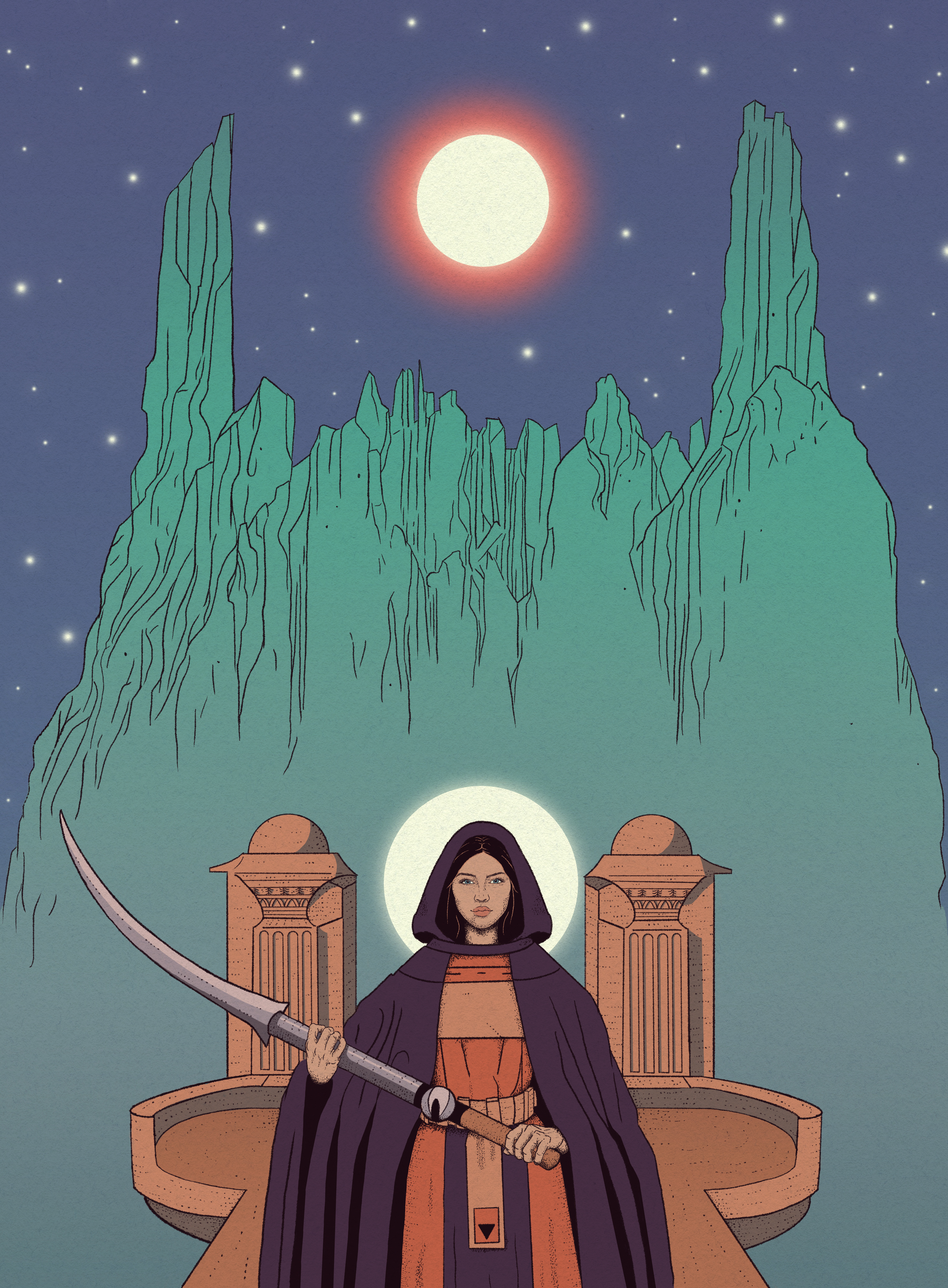 Temple Guardian book illustration character design digital drawing fantasy female illustration poster sci fi