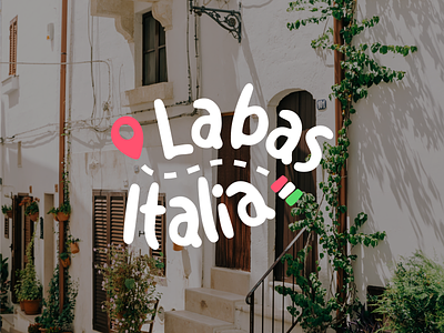 Labas Italia logo 2d branding design detail discovery explore flag illustration italy location logo travel typography vector