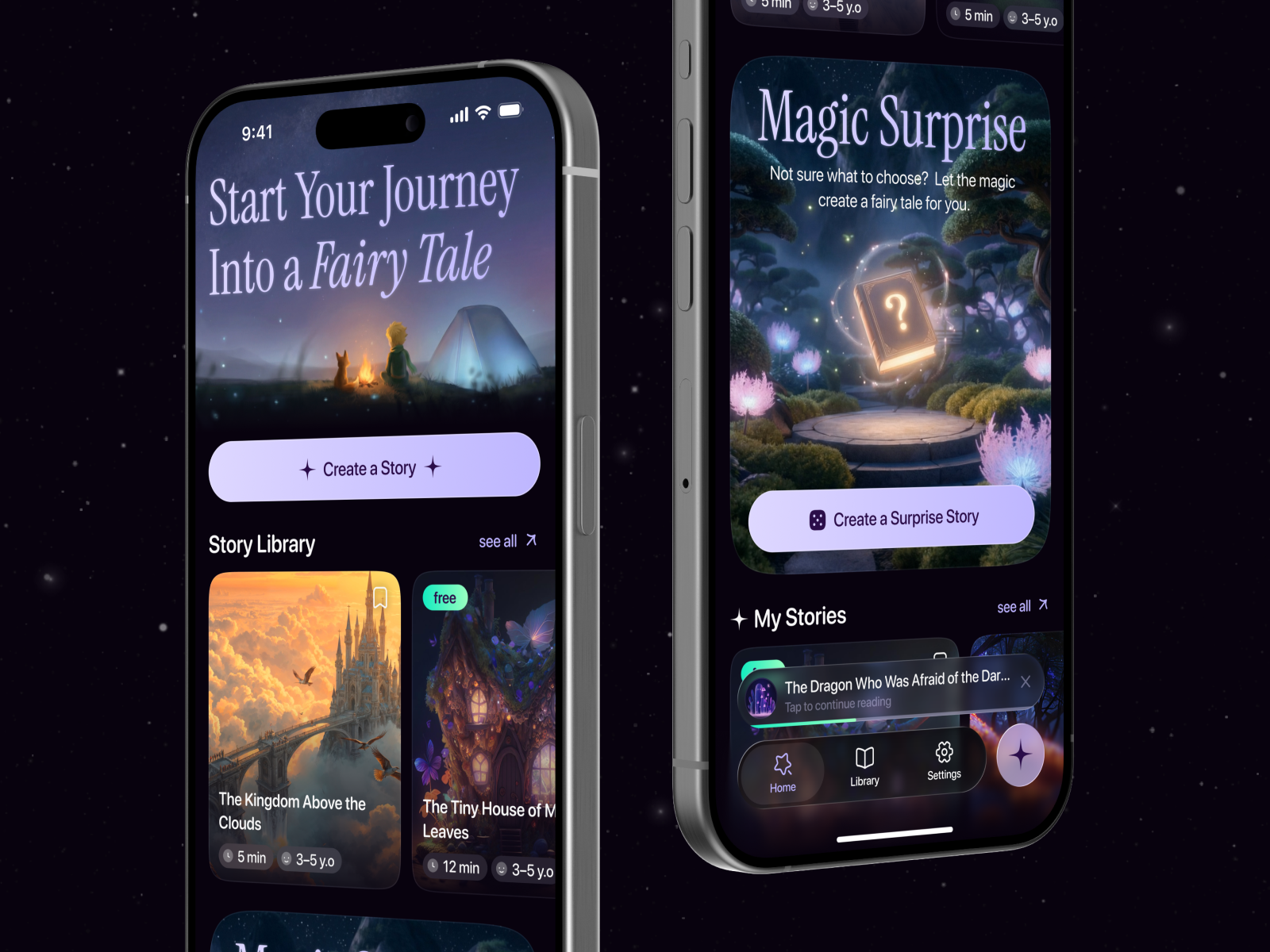 AI Story Maker for Kids | Mobile App ai app aso audiobook bedtime design education fairytale illustration ios kids mobile onboarding paywall reader storytelling typography ui ux