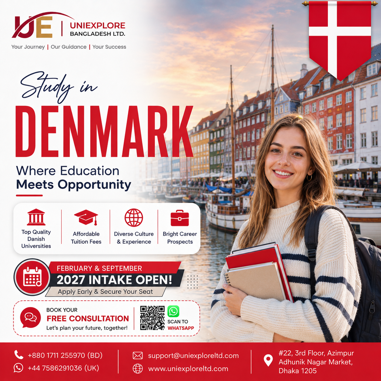 Study in Denmark - Instagram Post Design ad creative advertising design branding corporate branding creative campaign digital marketing education consultancy education marketing facebook ad graphic design instagram ad lead generation marketing design promotional design social media ads social media design student recruitment study abroad university marketing visual design