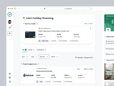 Prograd - Financial Explore Page app design banking design finance fintech landing page ui uidesign ux ux design web design website design