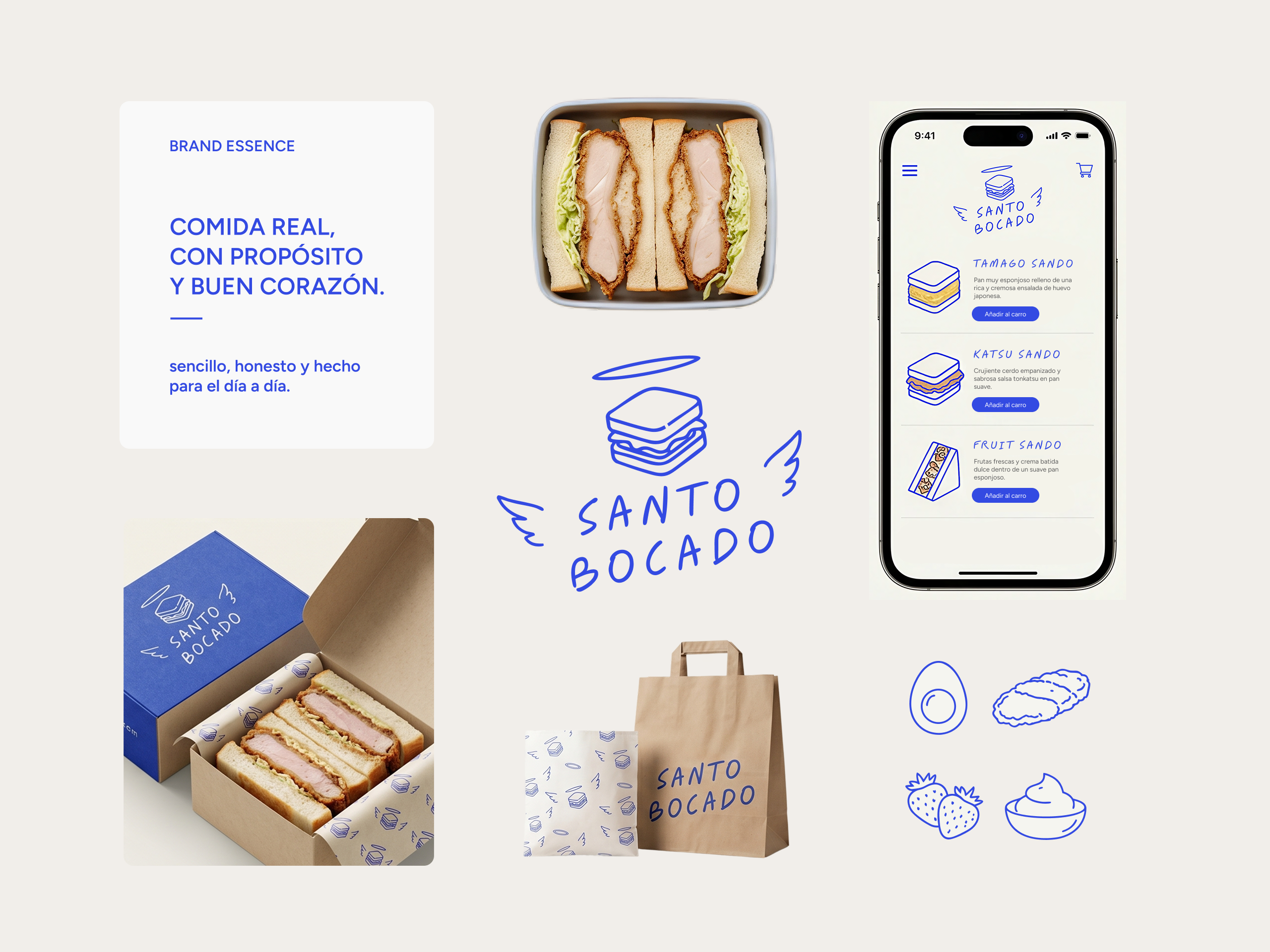 Santo Bocado — Japanese Sandos Brand Identity & UI appdesign brandidentity foodandbeverage handdrawn illustration japanesesando packagingdesign restaurantbranding uiux visualsystem