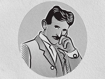 Minimal Woodcut Style Illustration N°6 : Nikola Tesla black and white digital illustration engraving etching heritage branding illustration intaglio scraperboard scratchboard vintage illustration woodcut