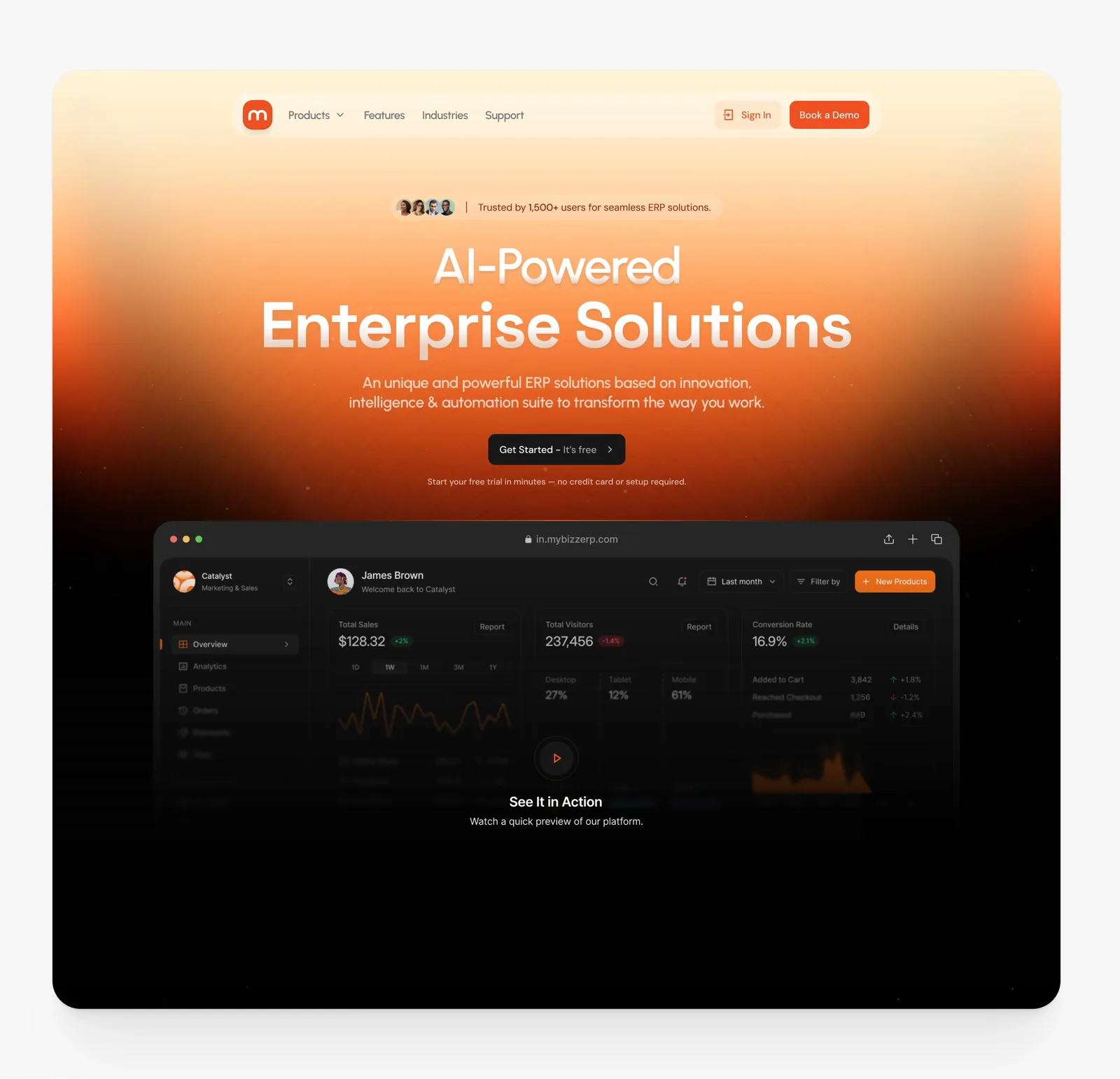 Hero Section - MyBizz ERP cleanui design erp fintech landing page minimal mybizz erp ui