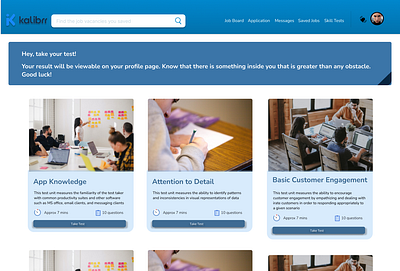 Skill test page Kalibrr Study Case ui ux design research