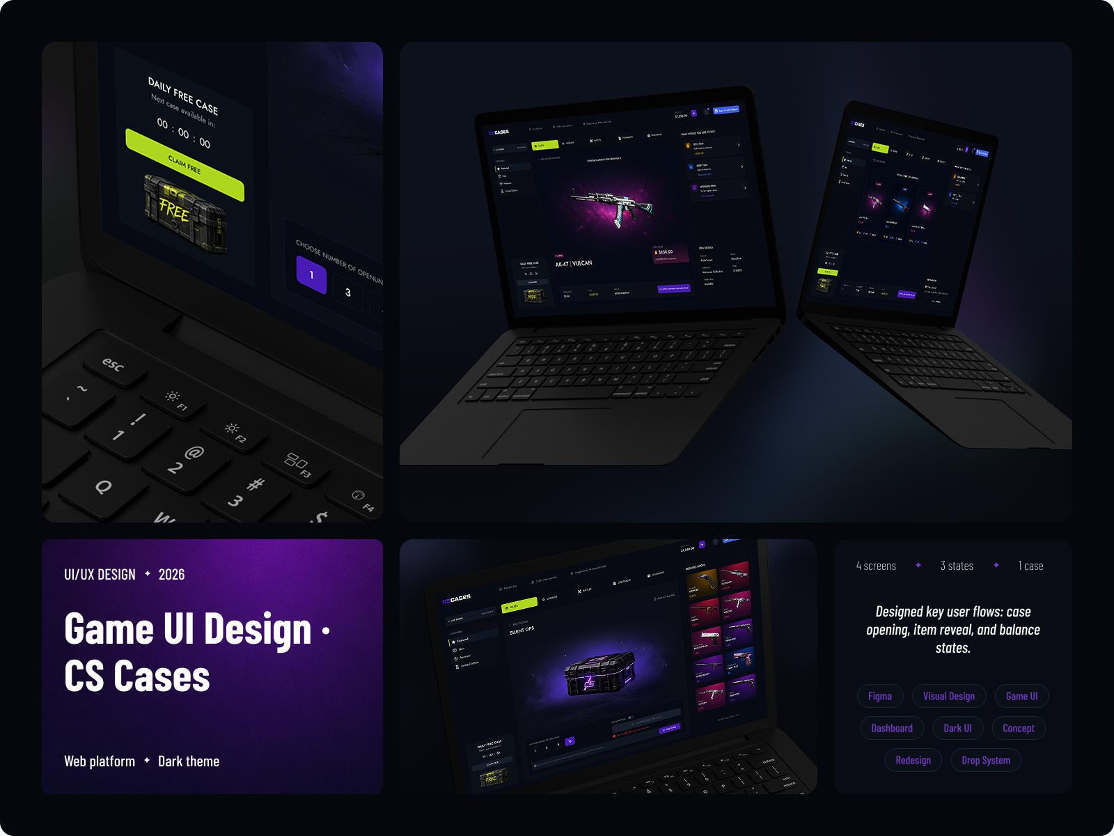 CS Cases — Case Opening Experience case opening cs cs2 dark mode dark ui esports gambling ui game ui gaming loot box neon ui design web design