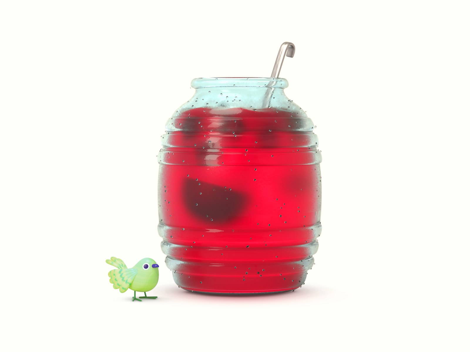 Jamaica Water — 3D Illustration 3d 3d illustration bird c4d character character design cinema 4d colorful drink everyday objects food illustration icon design illustration mexican culture octane render