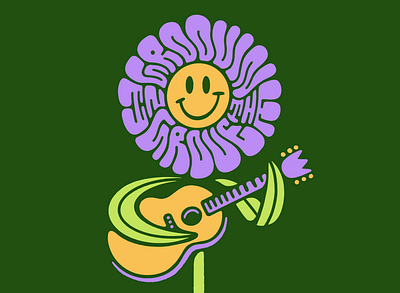 Groovin In The Grove face flower groovy guitar lettering music poster smiley