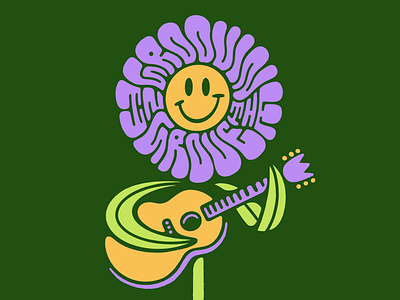 Groovin In The Grove face flower groovy guitar lettering music poster smiley