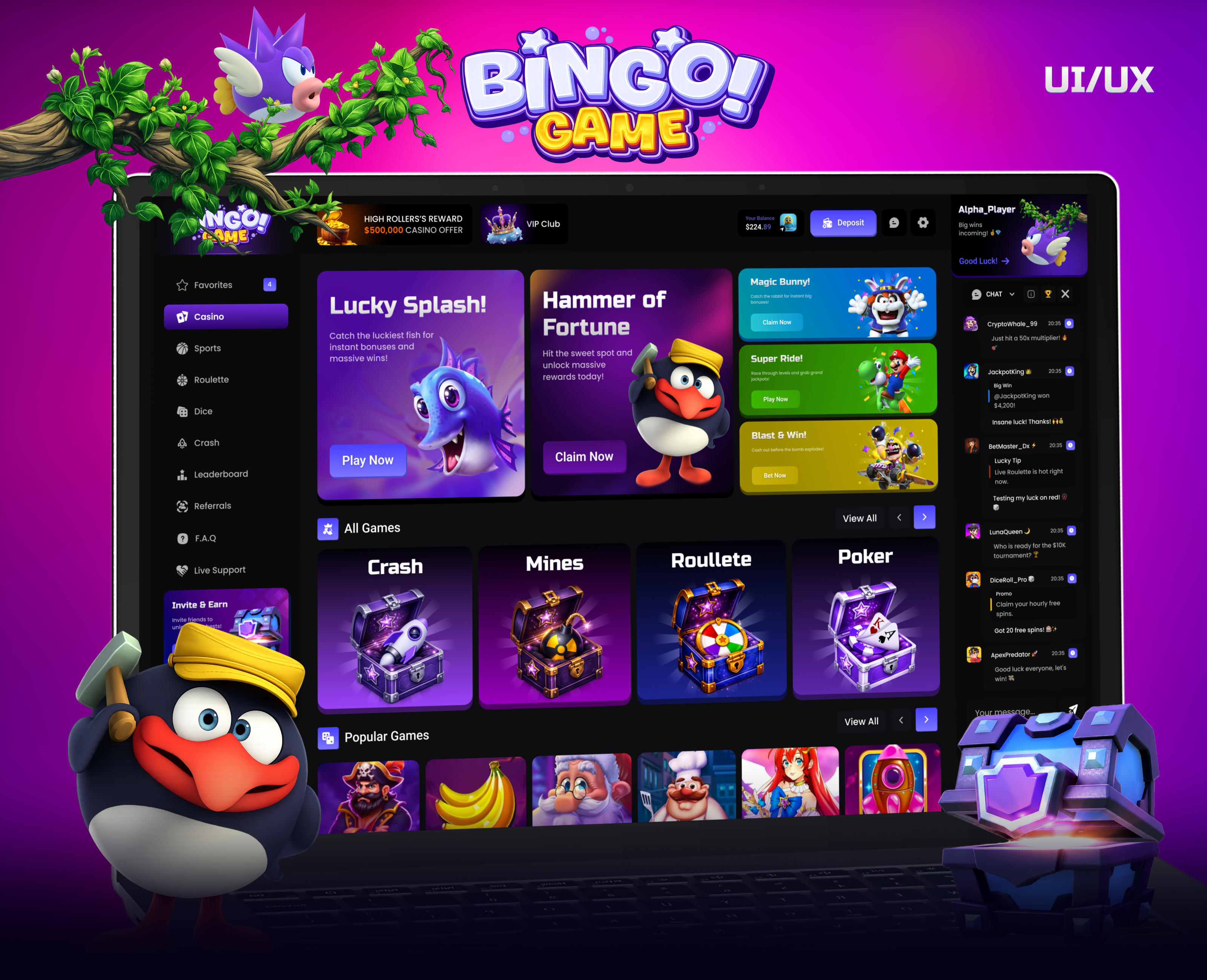 Bingo! – Gamified iGaming & Casino Dashboard bingo casino bingo game casino casino interface casino template casino web crypto casino design gambling game dashborad game design igaming live casino online casino slot slot game ui