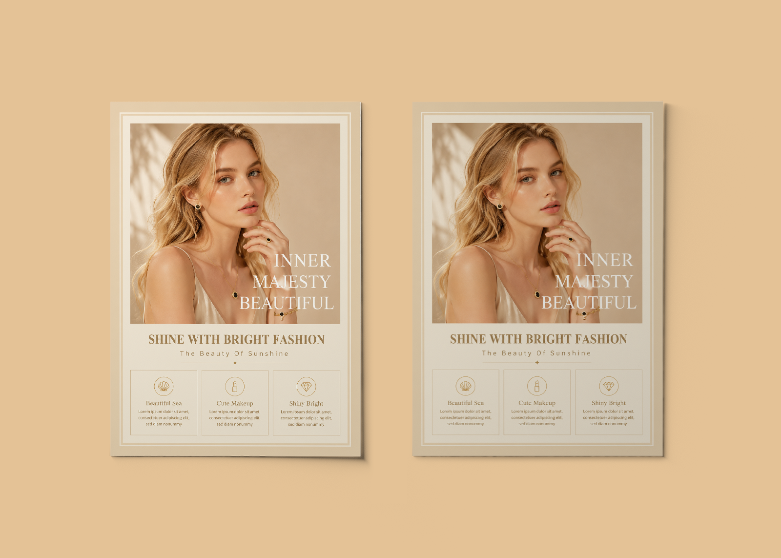 Inner Majesty | Beauty & Fashion Flyer Concept ₊˚⊹ ᰔ `flyer beauty beauty brand brand identity branding creative direction editorial fashion fashion design graphic design layout luxury minimal photography` poster poster design print typography visual design warm palette