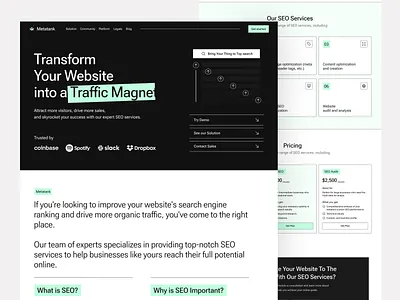 Metatank - SEO Landing Page branding clean company digital marketing landing page marketing modern planning pricing product search engine optimization seo service simple ui ux web web design website website design