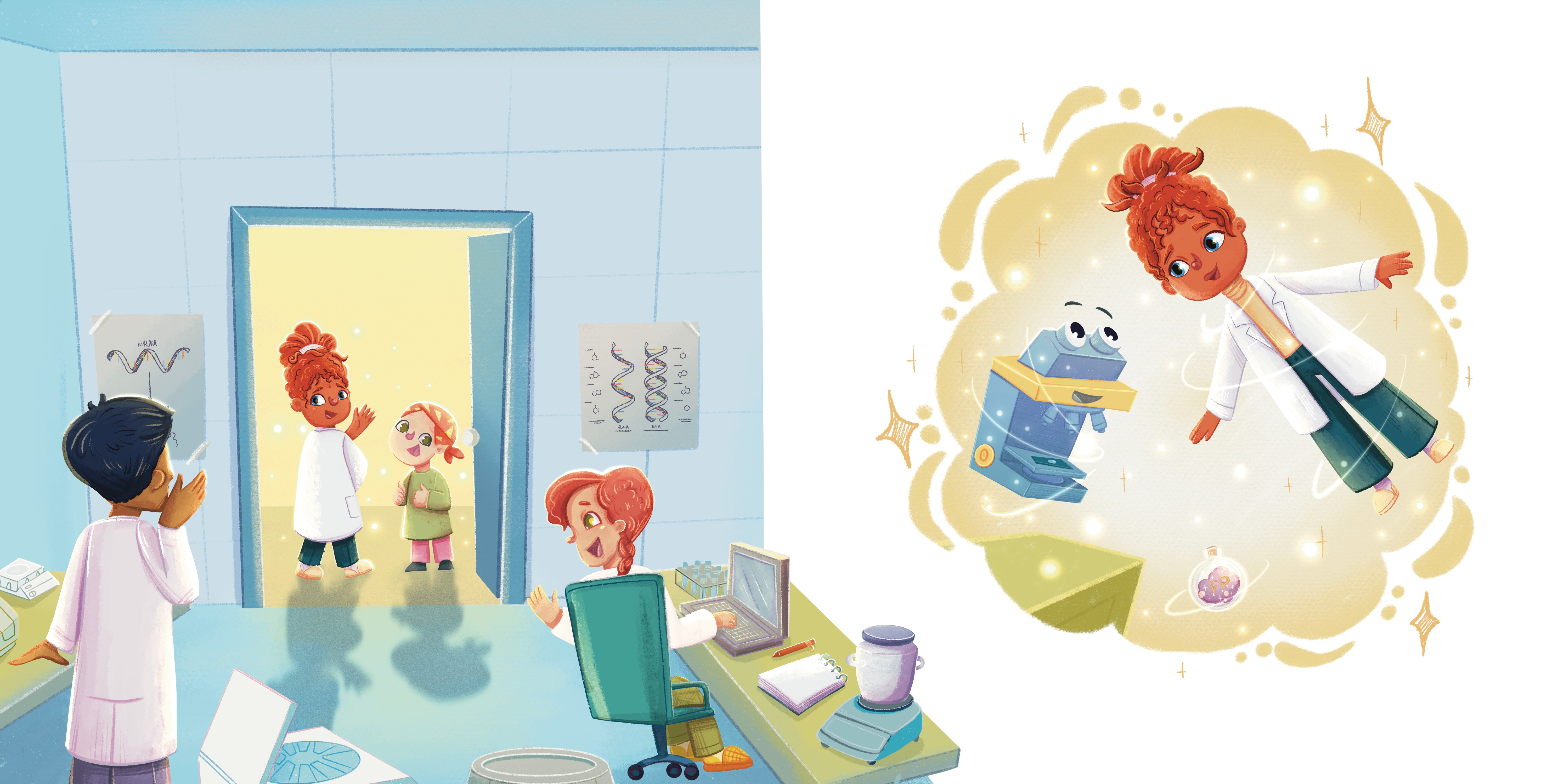 Children's Book Spread Illustration character design children illustration illustration medical procreate raster illustration