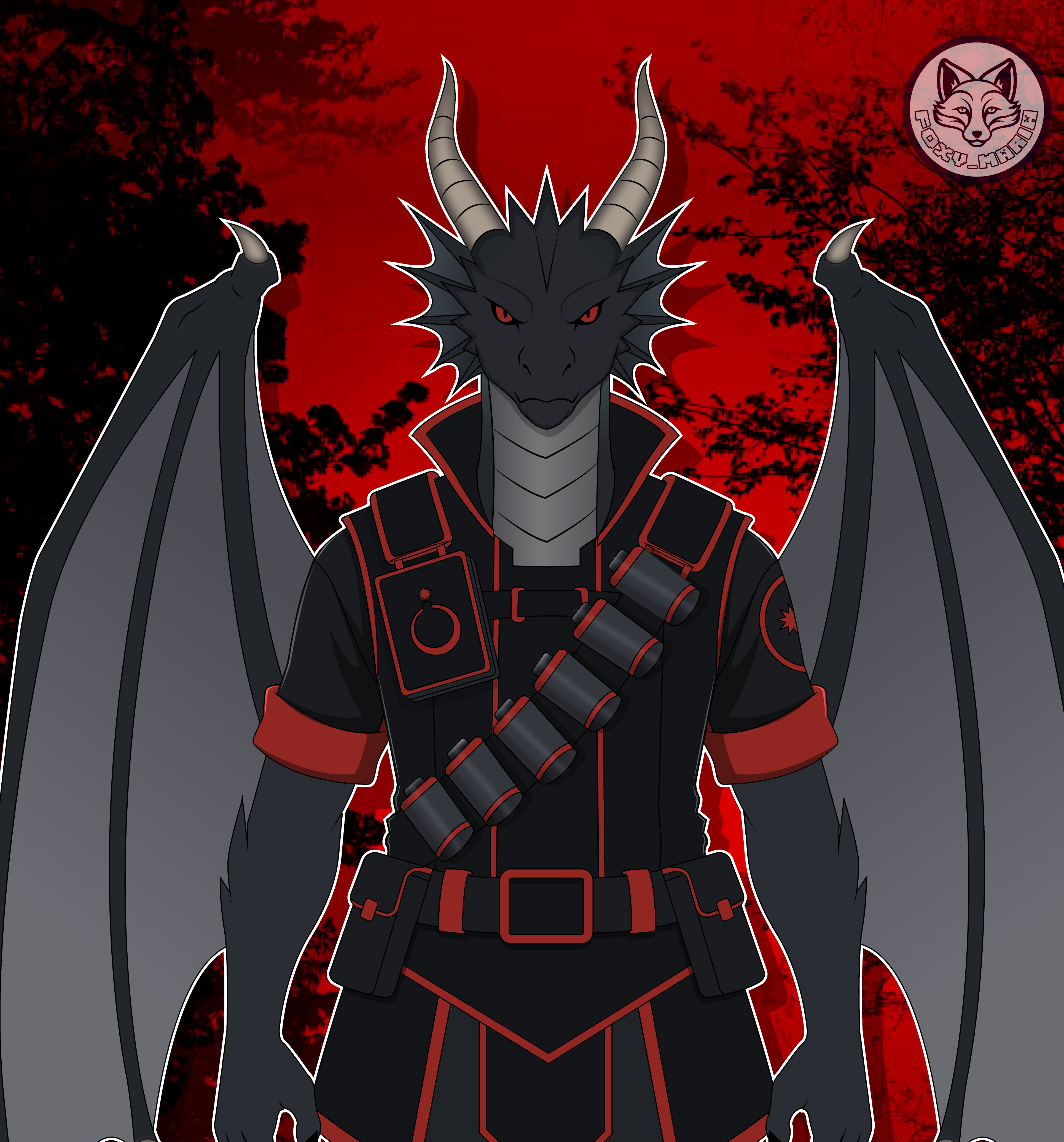 Dragon Fursona with Demoman Team Fortress 2 Style character design creature design custom dragon art dark dragon demoman style digital sketch dragon dragon artwork dragon oc fantasy creature fantasy dragon game inspired character half body sketch nightwing dragon oc design red dragon sketch illustration tf2 inspired warrior dragon wings of fire