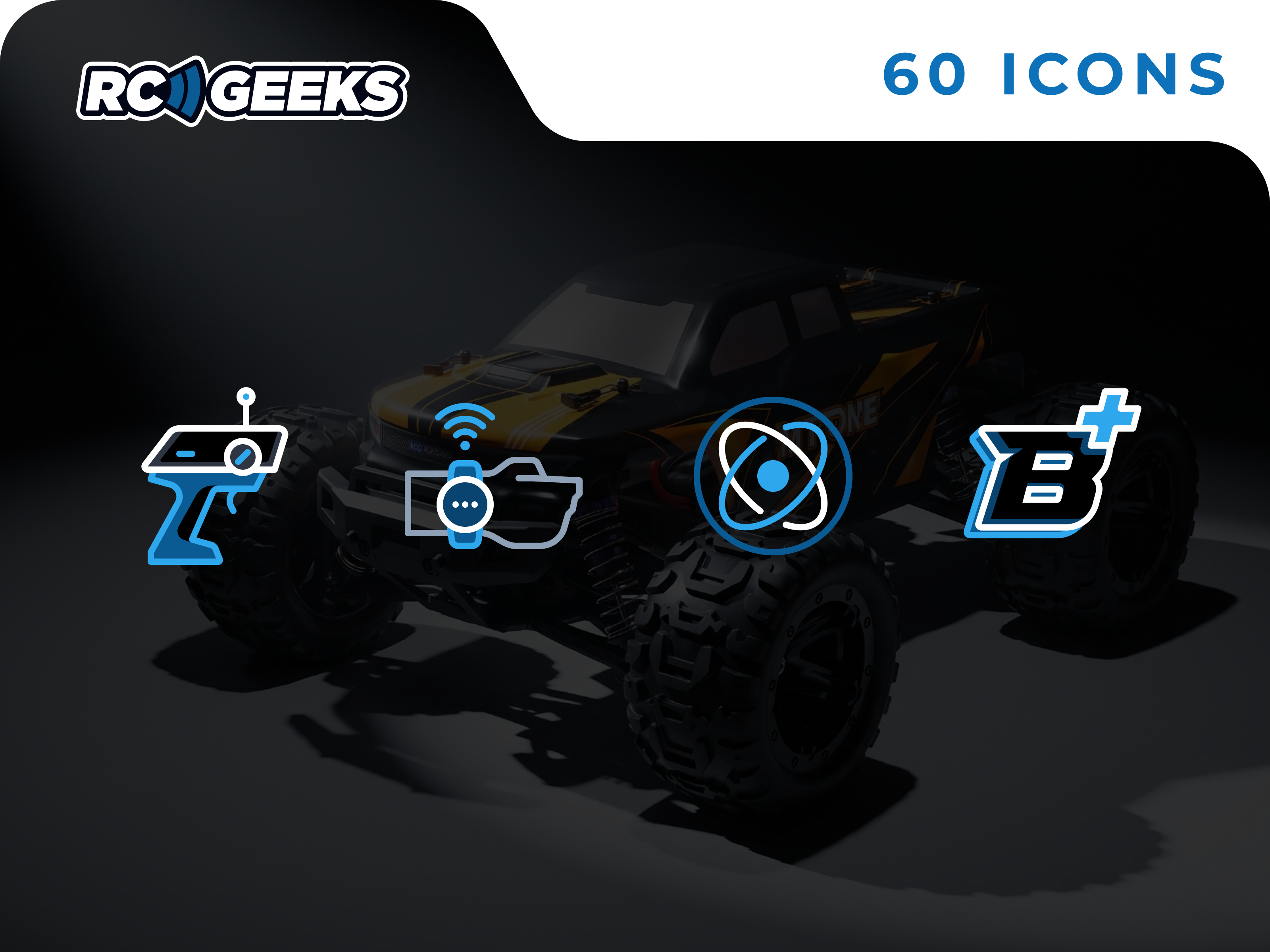 RCGeeks Icon battery car commerce conversion dark mode drone europe hobby icon iconpack illustration level rc remote control saas speed toy warranty