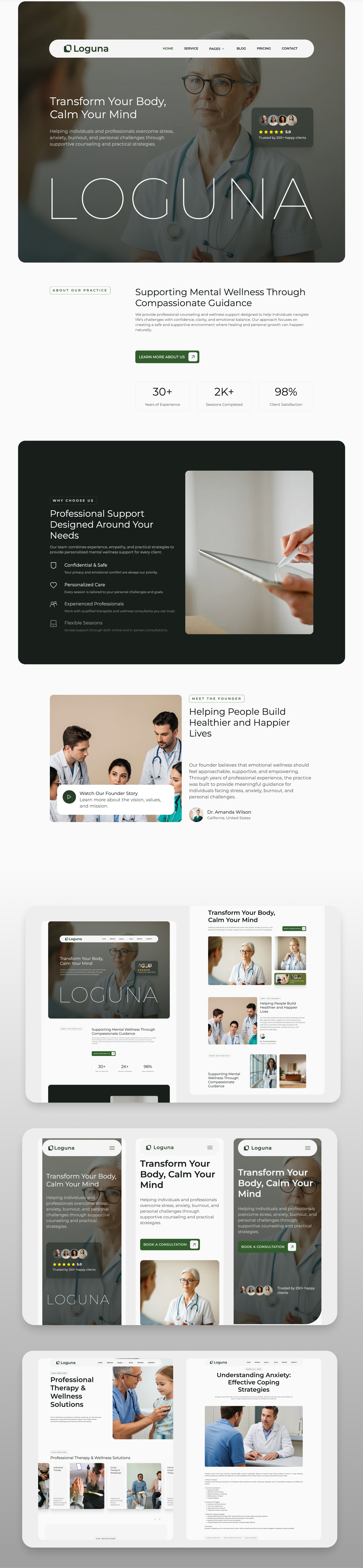 Loguna - Health & Wellness Website Template clinic consultation graphic design health light medical minimal modern psychology template therapy ui ux webflow webflow template webflow website website wellness