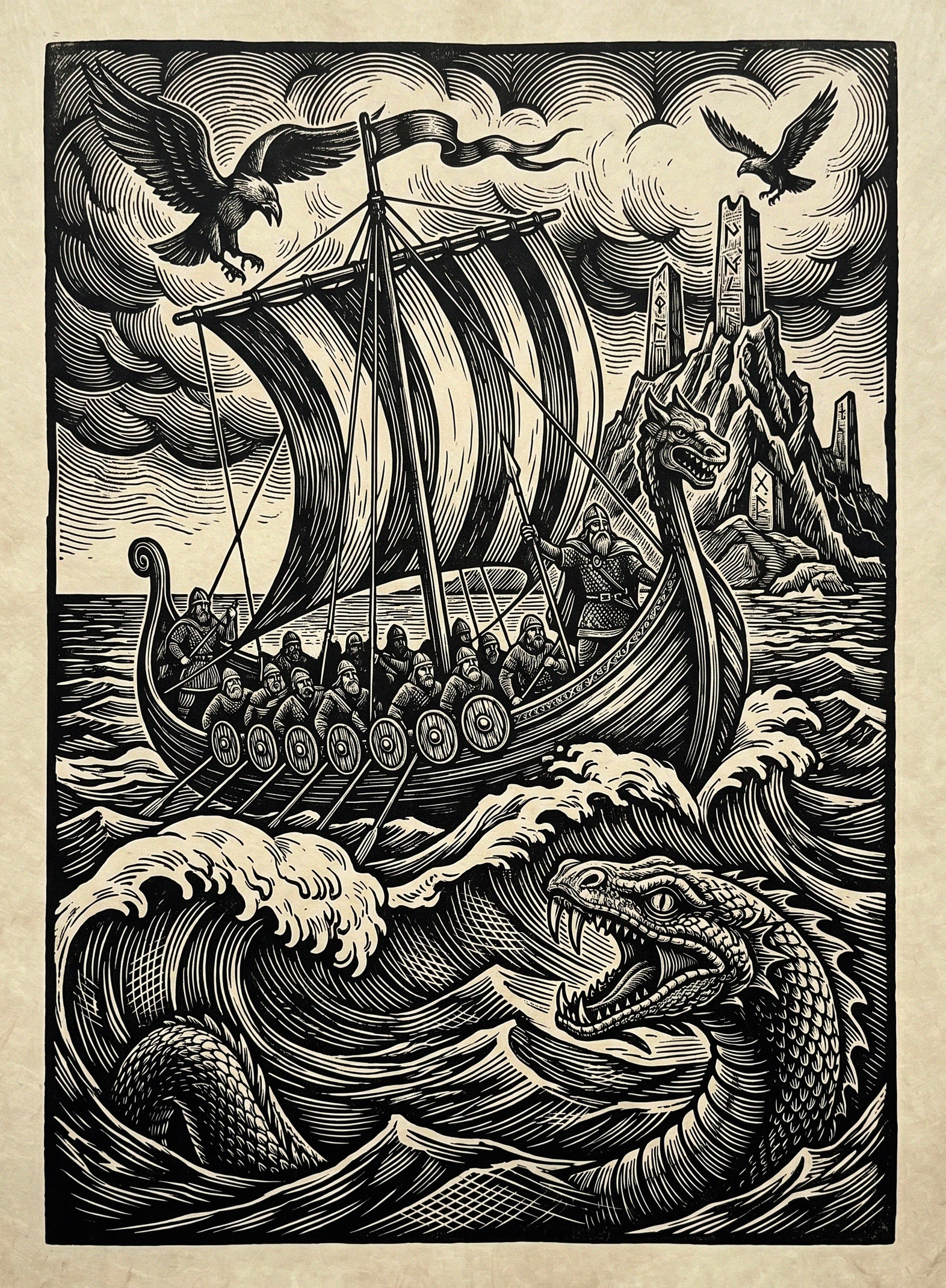 Untitled art fantasy illustration monster sea ship