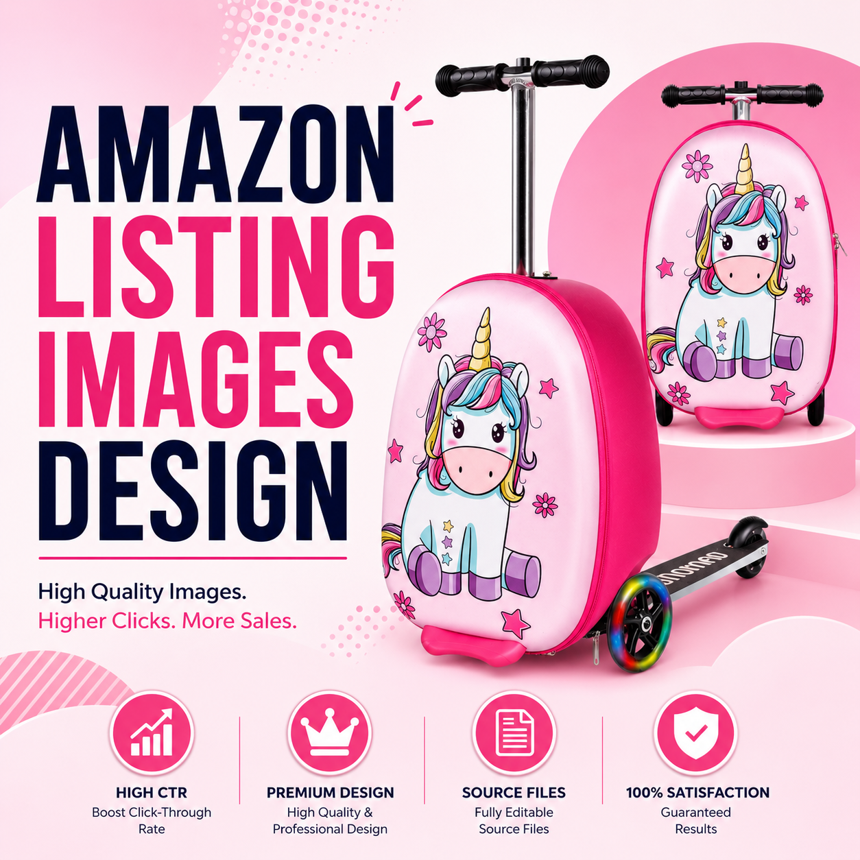 Kids Scooter Suitcase Amazon Listing Images amazon branding amazon image design amazon infographic design amazon listing images amazon product listing amazon seller design ecommerce design kids product design listing images product infographic