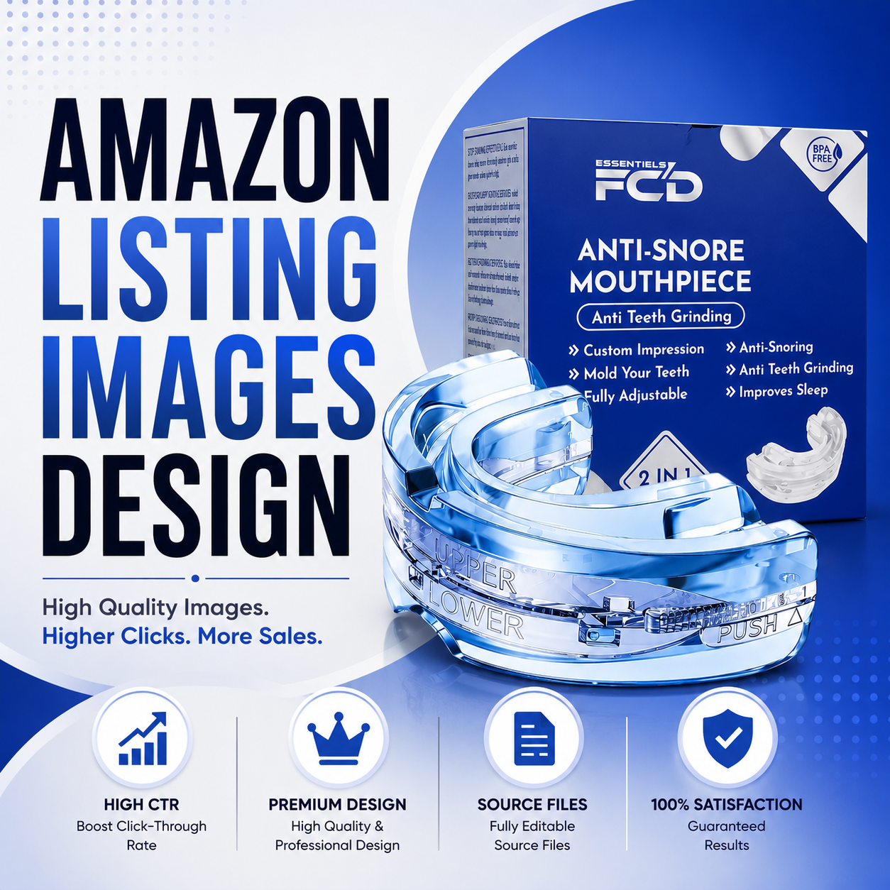 Anti Snore Mouthpiece Amazon Listing Images box packaging branding health packaging design medical packaging mouthpiece packaging packaging design print ready packaging product packaging design sleep product packaging wellness packaging