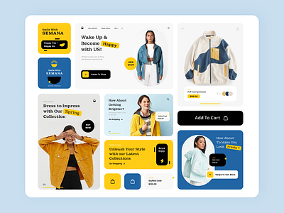 Semana - Online Shop Concept Cards app black branding clothes concept ecommerce design design ui design uiux ecommerce fashion fashion ui online shop ui ecommerce ui shop ui ux web yellow blue