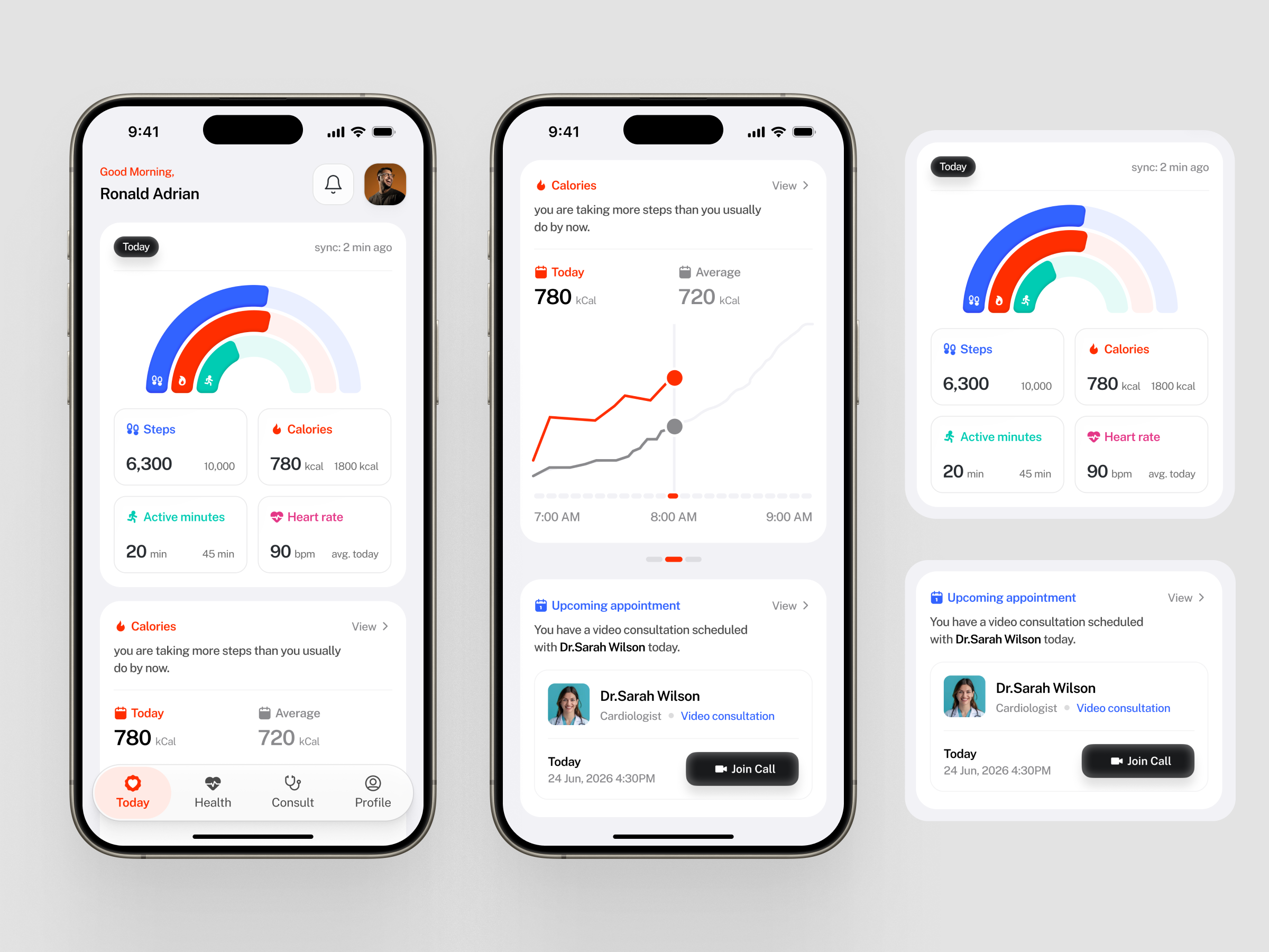 Health Tracker & Doctor Consultation Mobile App UI Design app design digital health doctor app health app health management healthcare app ios design medical app mobile app design mobile app ui ux design mobile ui patient portal step app steps count app ui ui design ui ux design uiux design ux design wellness app