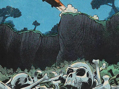 Wrong Turn! carcrash carjump halftone horrorcomic illustration pit pulpcomic retro retroart retrocomic skulls