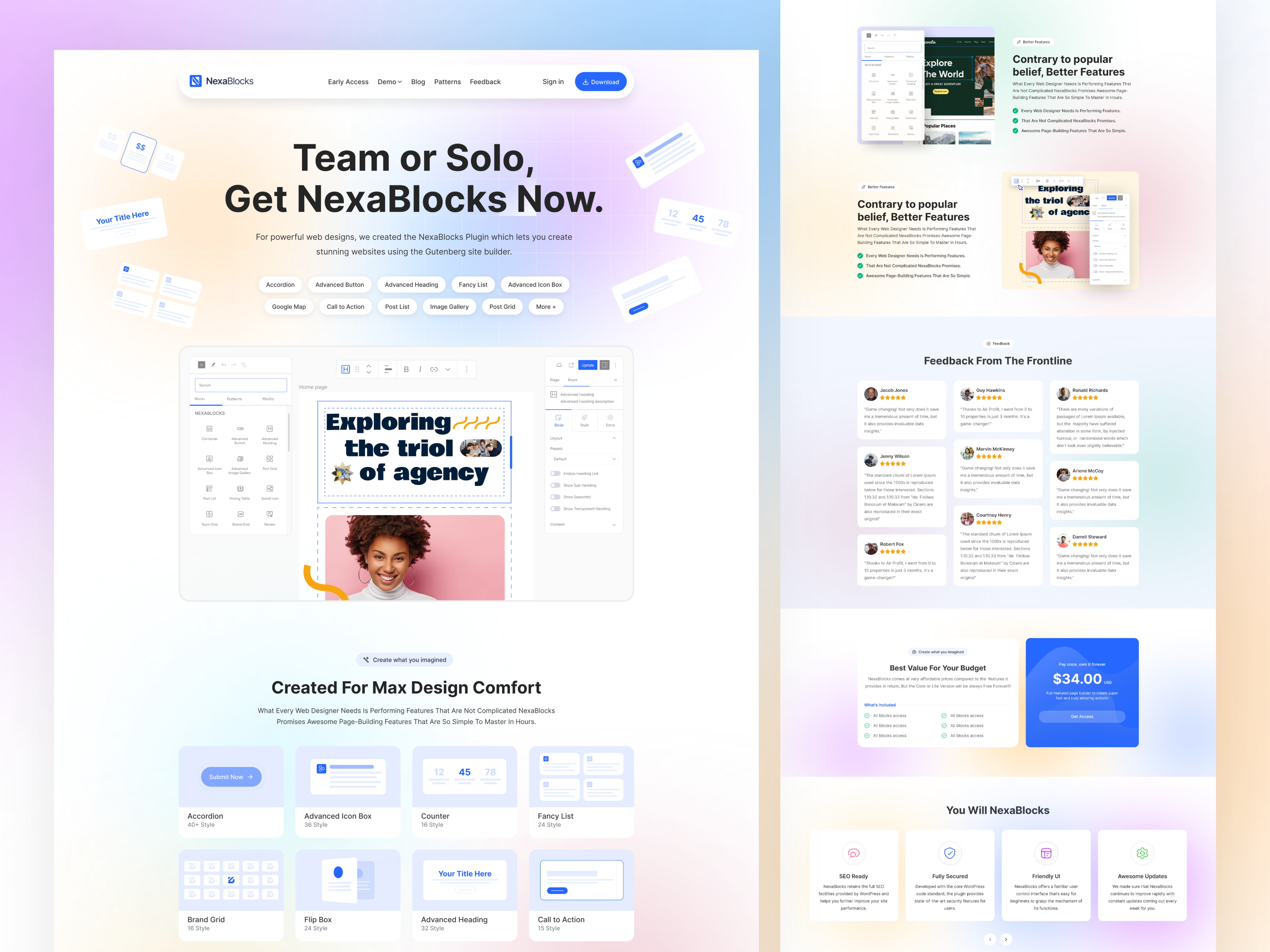 Example of NexaBlocks Gutenberg Website Builder Landing Page